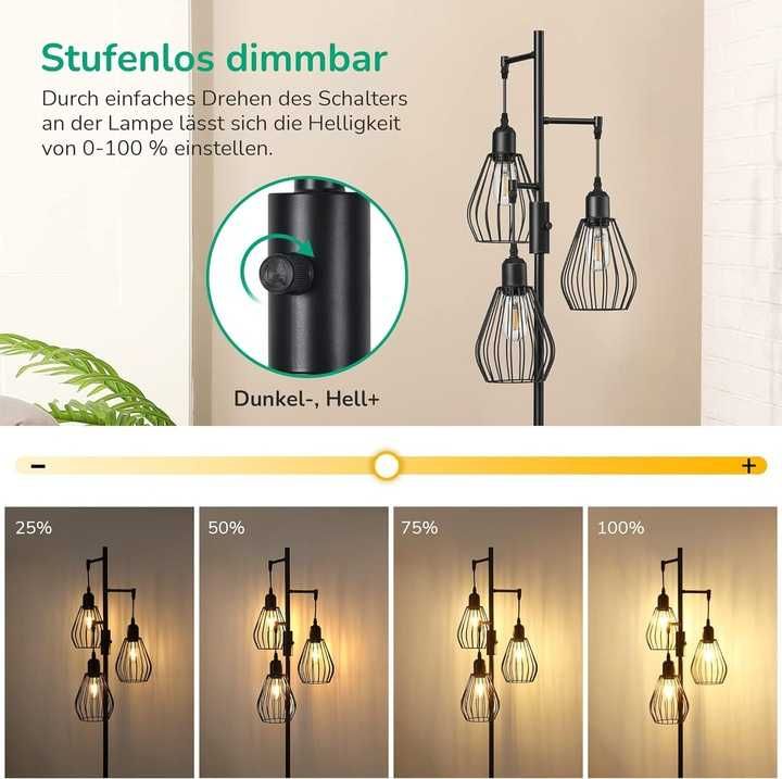 Lampa Stojąca Podłogowa z 3 kloszami