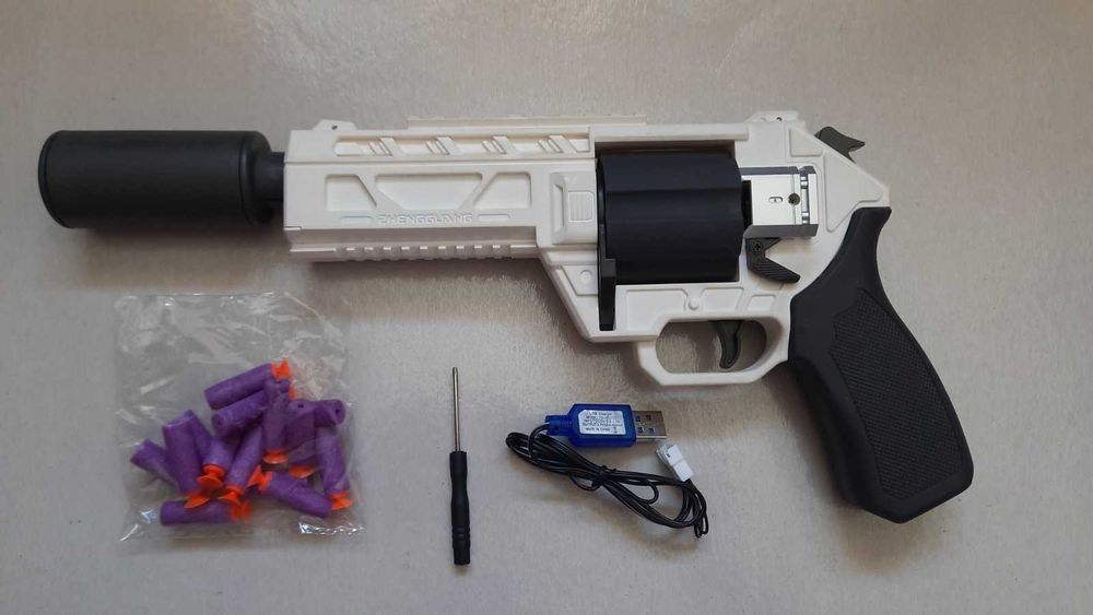 Пистолет детский, мягкие пульки, на гильзах, револьвер, аккумулятор