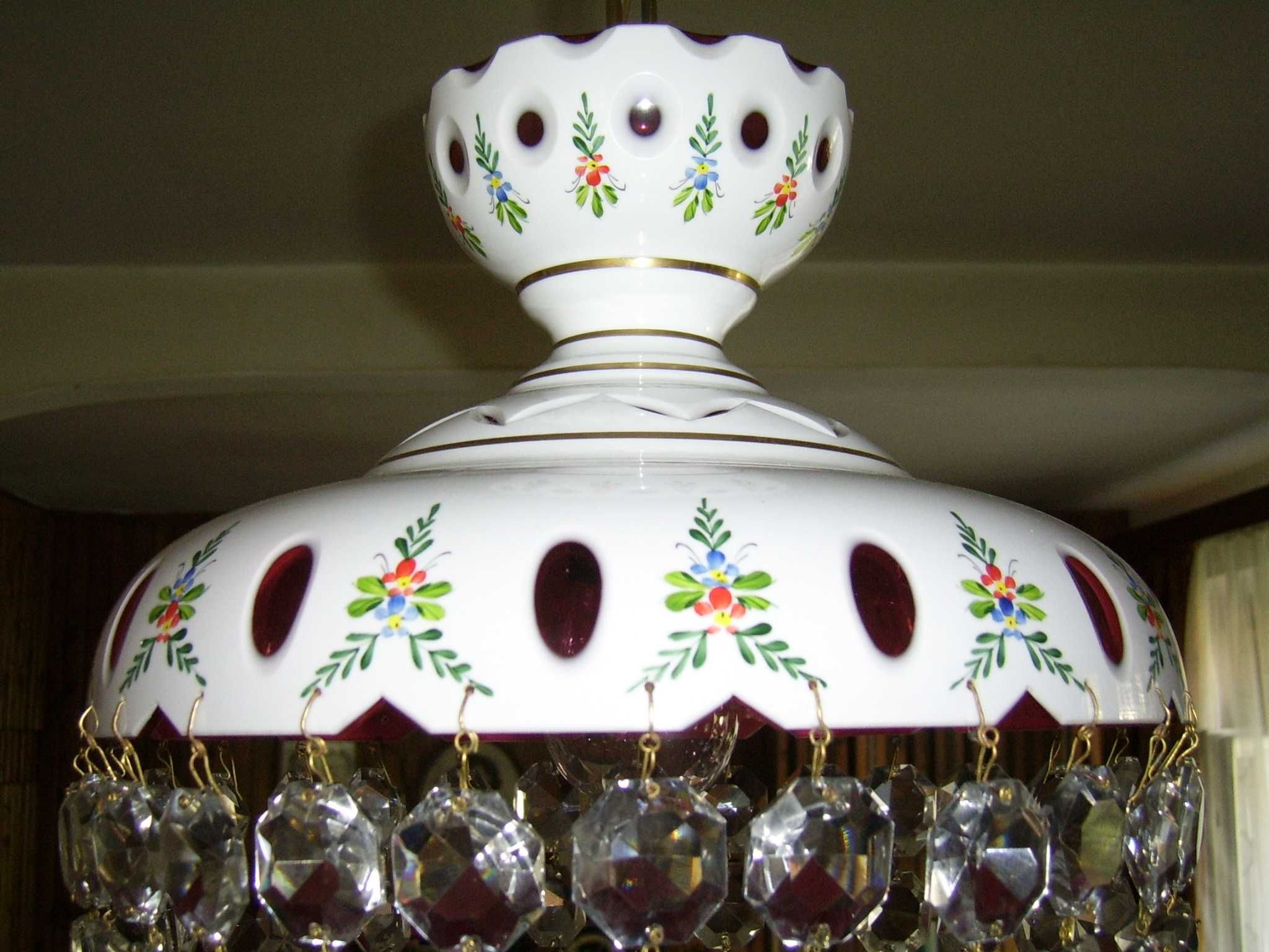 Lampa kryształowa z porcelaną - Preciosa Czechy lata 90-te 3 szt