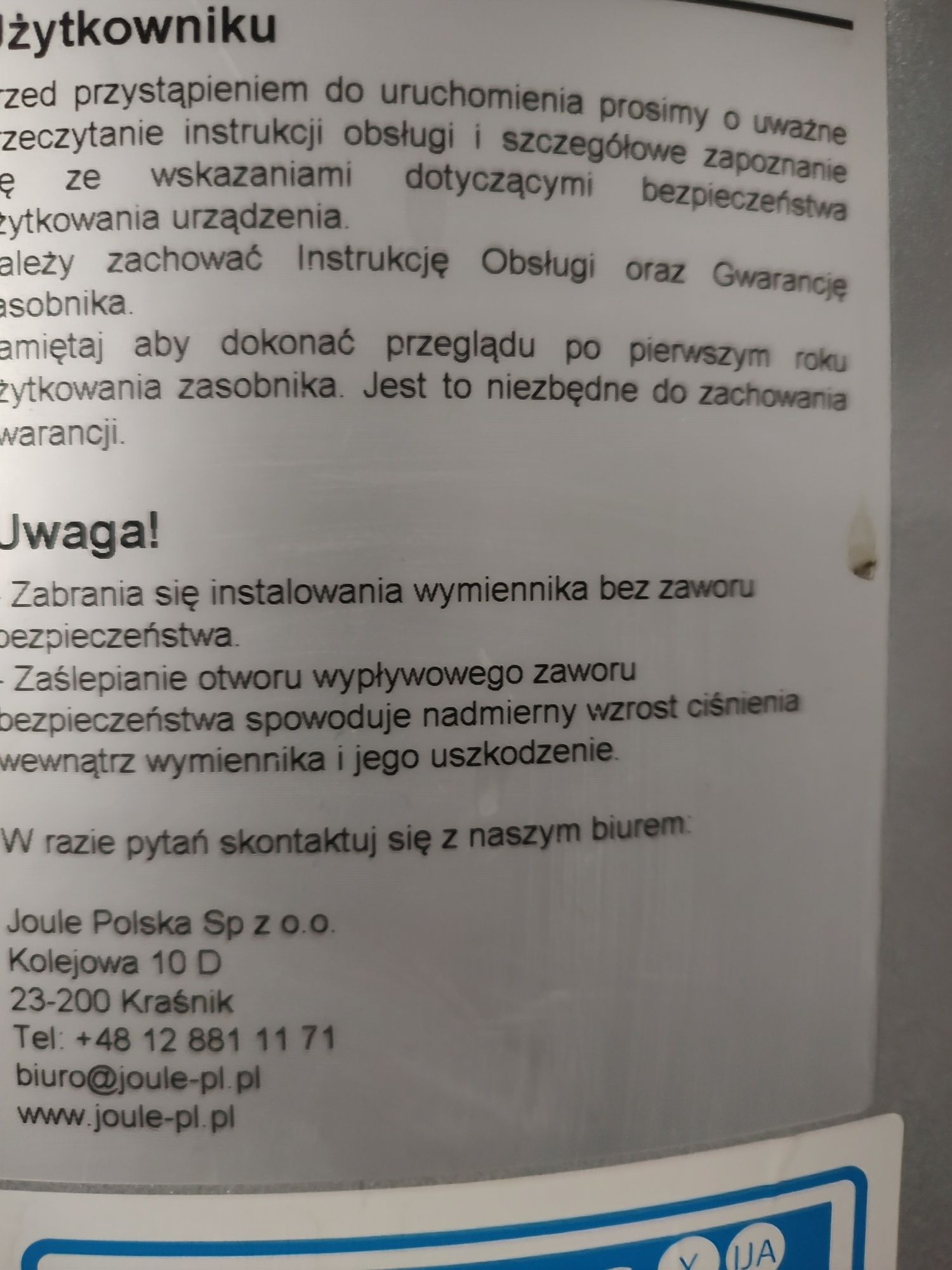 Bojler na wodę joule