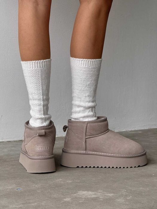 Бежеві уггі платформа натуральна замша бежевые угги на платформе 36-41