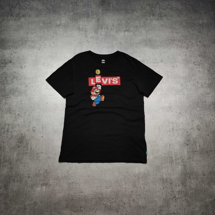 MĘSKA Koszulka Bawełna PREMIUM Levis Super Mario Czarna Limitowana