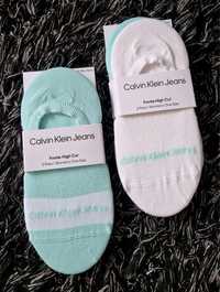 Calvin Klein Jeans białe miętowe logowane stopki damskie one size 2