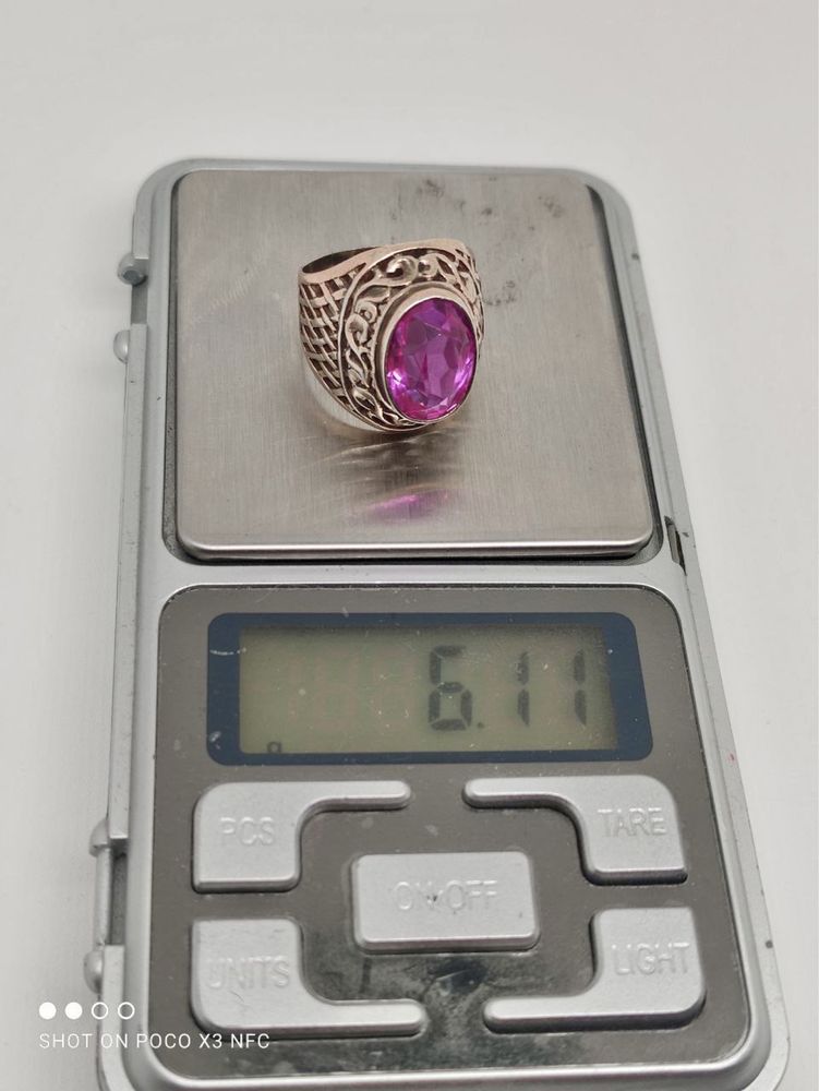 Серебряное совесткое кольцо 875 пробы с аметистом размер 17