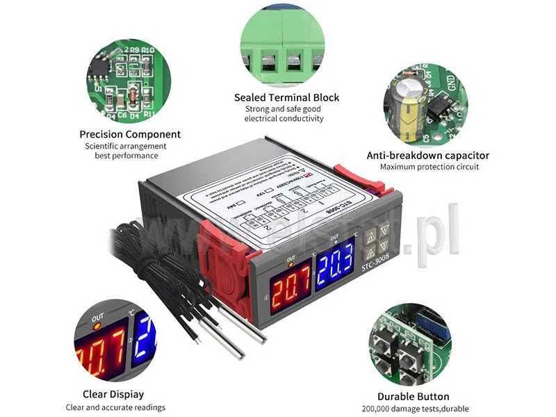 Sterownik temperatury 2 kanałowy; -40°C do 120°C; NTC; 110-220V AC
