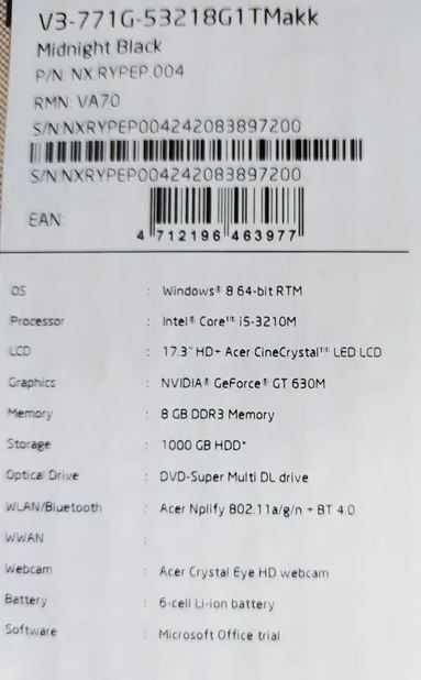 Intel Core i5-3210 ACER ASPIRE V3-771 procesor + chłodzenie wentylator