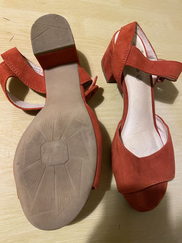 Sandały Jana Comfort Soft Flex 39 czerwone skórzane zamszowe