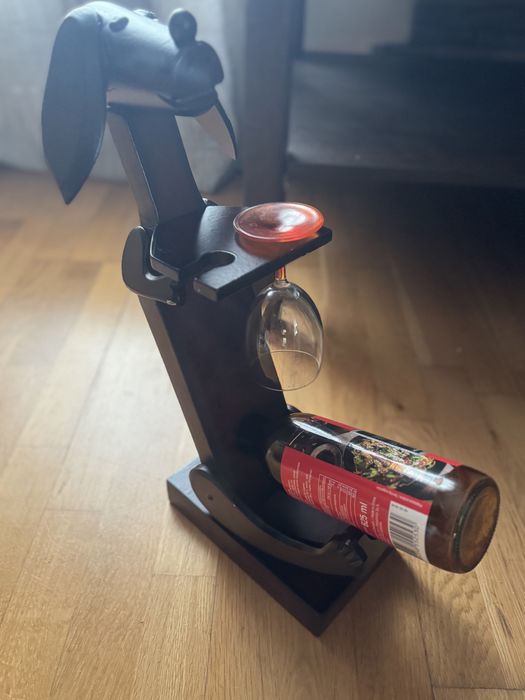 Stojak na wino i kieliszki drewniany mini bar