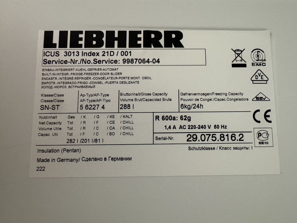 Lodówka Liebherr ICUS 3013 do zabudowy
