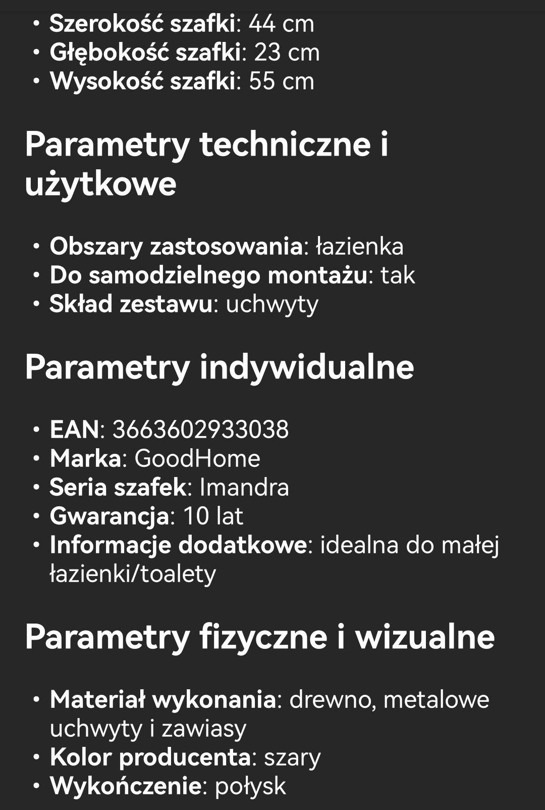 Szafka pod umywalkę Goodhome szary połysk