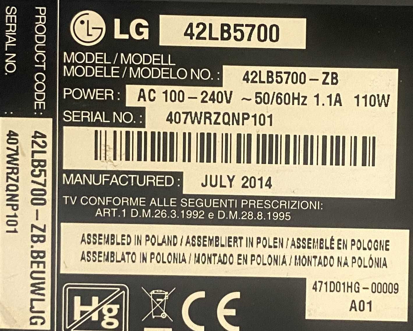 Peças TV Lg  42LB5700