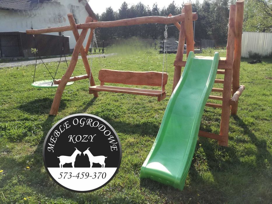 PROMKA! Drewniana huśtawka ogrodowa z grubych bali / Plac zabaw Stelaż