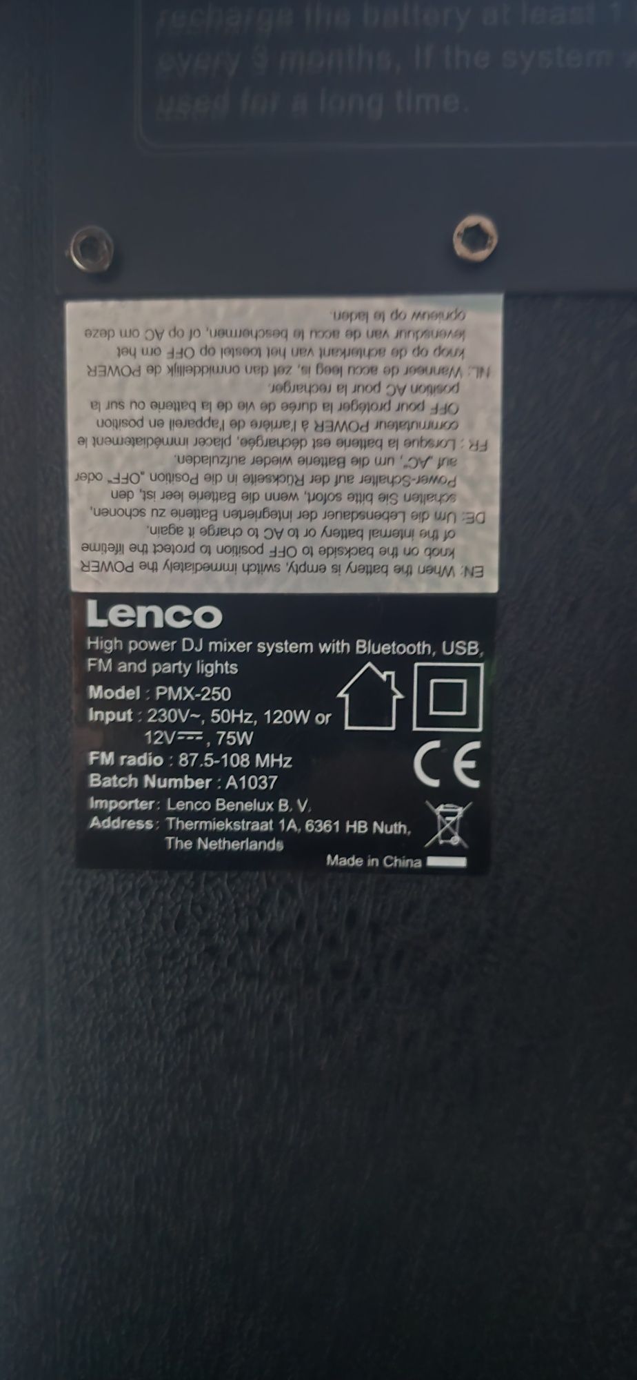 Głośnik Mikser z Bluetooth i radiem Lenco PMX-250