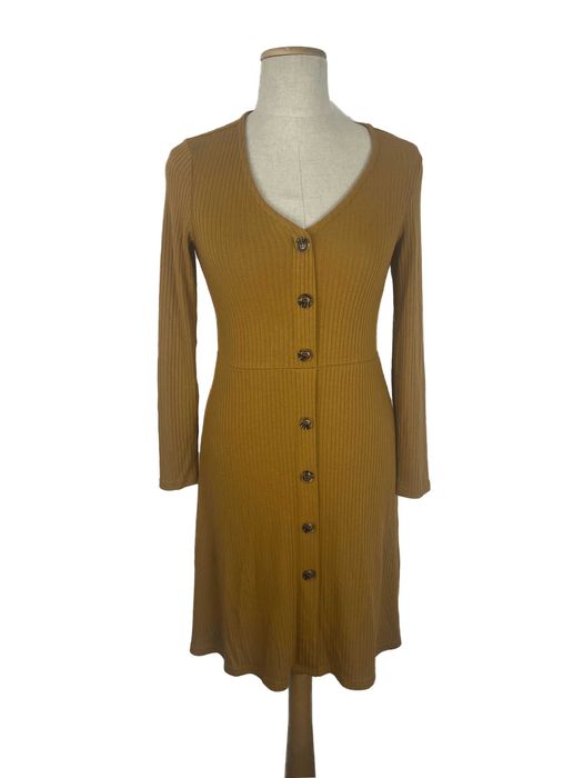 Ann demeulemeester żółta sukienka średnia damska z fałszywymi guzikami