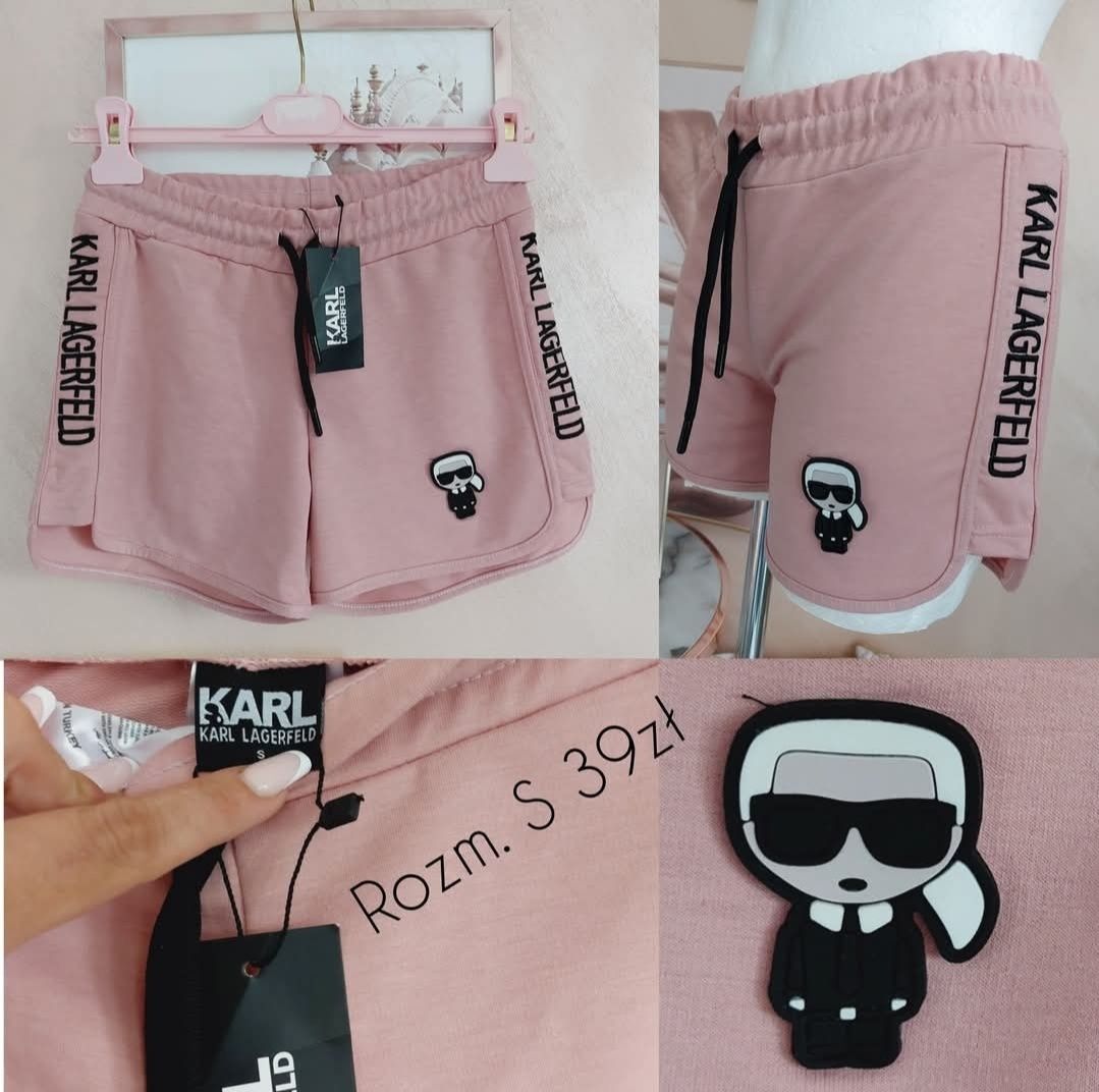 Nowe dresowe szorty spodenki Karl brudny róż S 36 logowane