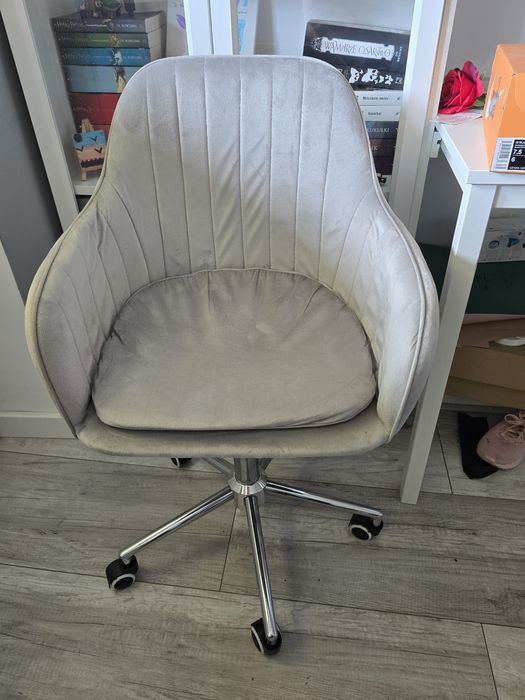 Krzesło Dla Dzieci Obrotowe Fotel Do Biurka Toaletki Welurowe TOM Szar