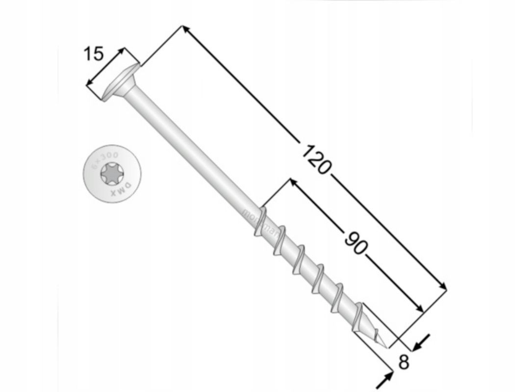 Wkręt 8x120 do gazobetonu Domax 12 sztuk