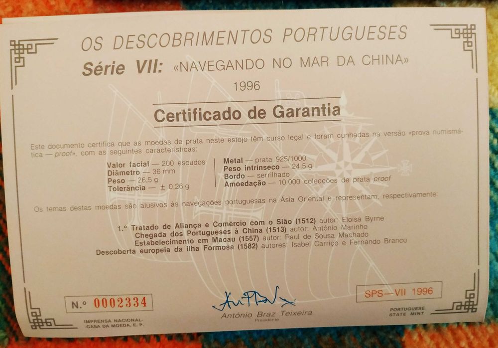 Conjunto de 4 moedas em prata proof da VII série dos descobrimentos