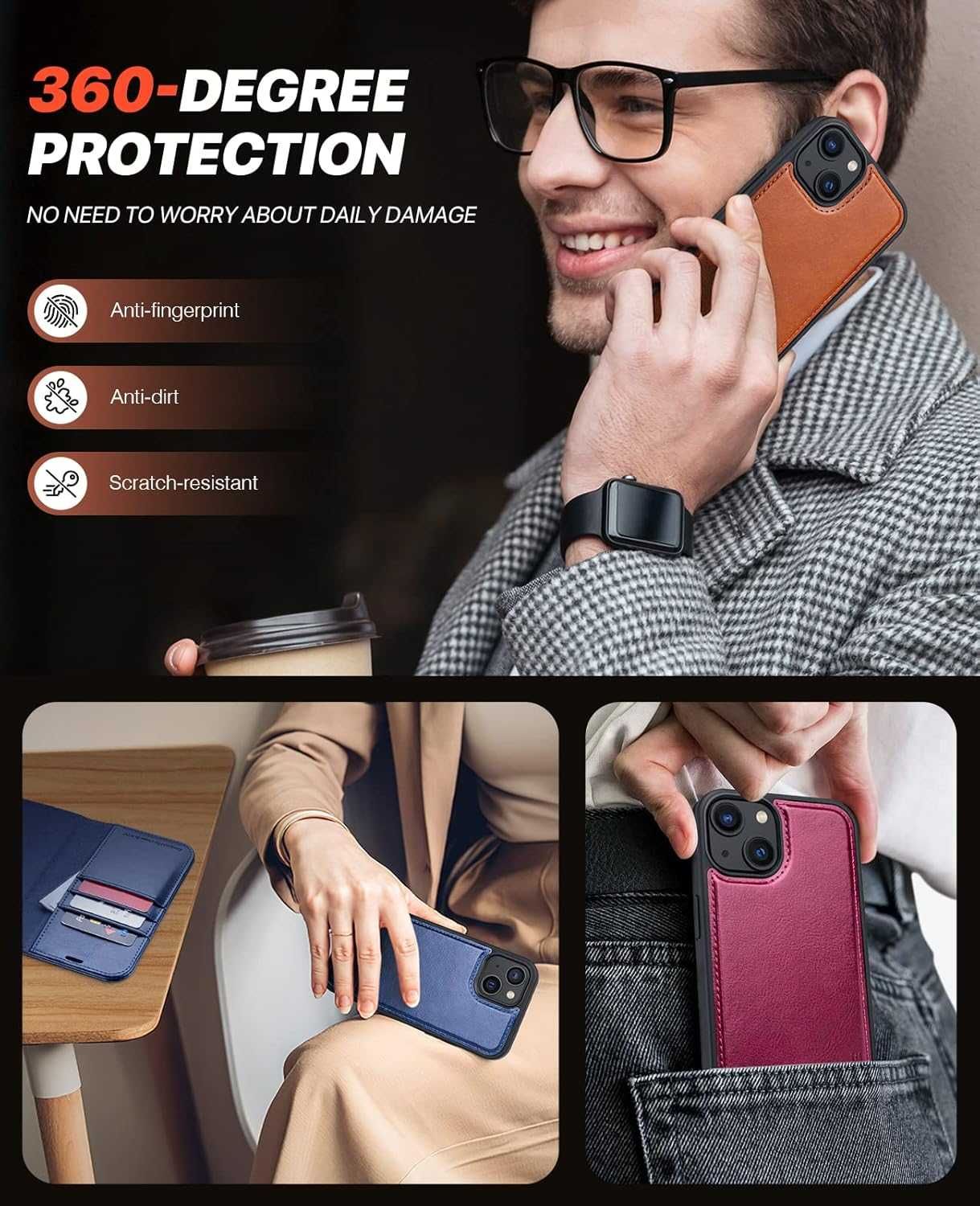 OCASE etui skórzane do iPhone 13 iPhone 14 brązowe stojak 2w1 magsafe