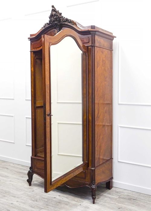 Antyk DREWNIANA szafa BIELIŹNIARKA Rocaille Orzech LUSTRO front 1p. XX