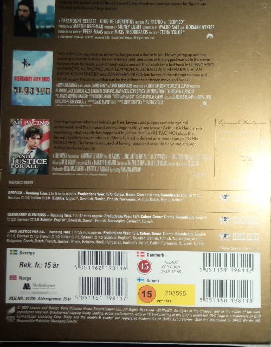 filmy Al Pacino DVD Simone, Serpico, Glengarry, justice, po angielsku