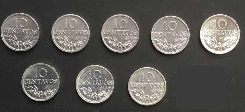 Série de 8 moedas de $10 em alumínio - Portugal - 1971 a 1978