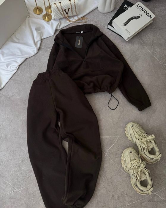 Теплый костюм женский двойка джогеры+кофта флис