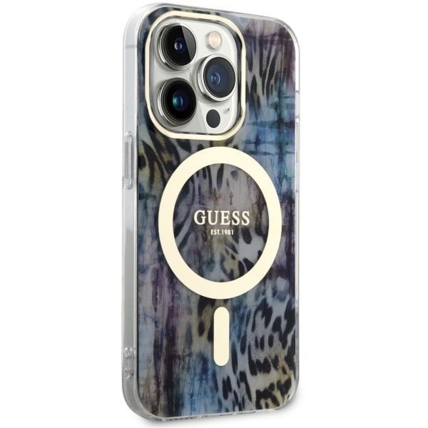 Etui Guess Leopard MagSafe do iPhone 14 Pro 6.1" - Niebieskie