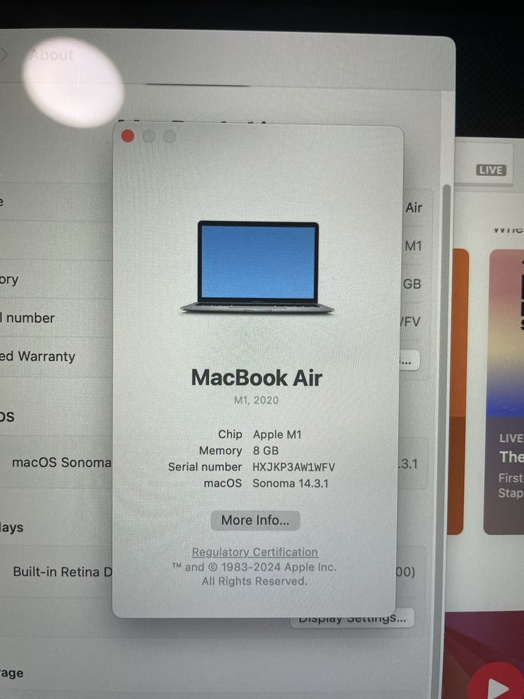 MacBook Air M1, 8GB ram, 256GB SSD, gwarancja