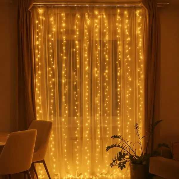 Гірлянда-штора. Білий / жовтий. Додасть чарівності та затишку
