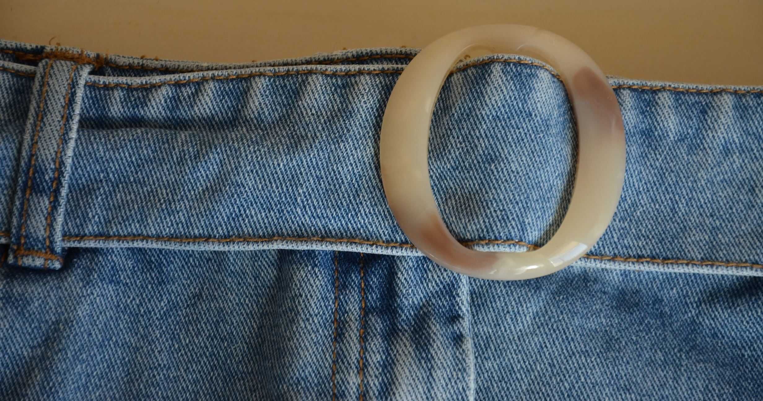 Spódnica krótka mini jeansowa niebieska z paskiem klamra vintage retro