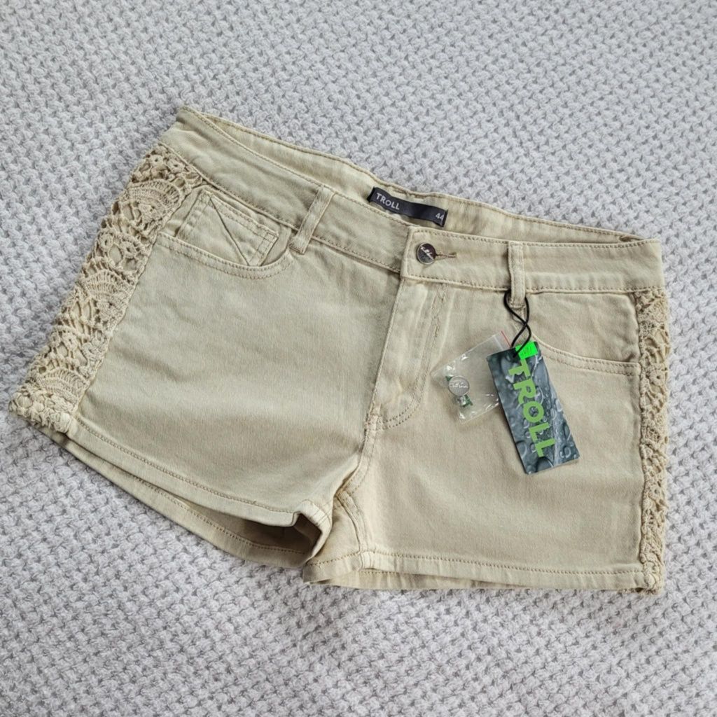 Nowe spodenki szorty damskie z koronką na bokach bawełna plus size 44