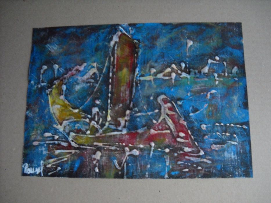 POUSEL -Quadro de pintura Original - Acrilico sobre cartão "Moliceiro"