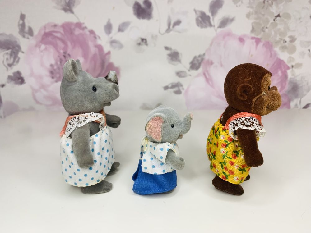 Sylvanian Families figurki małpka, słonik, nosorożec vintage
