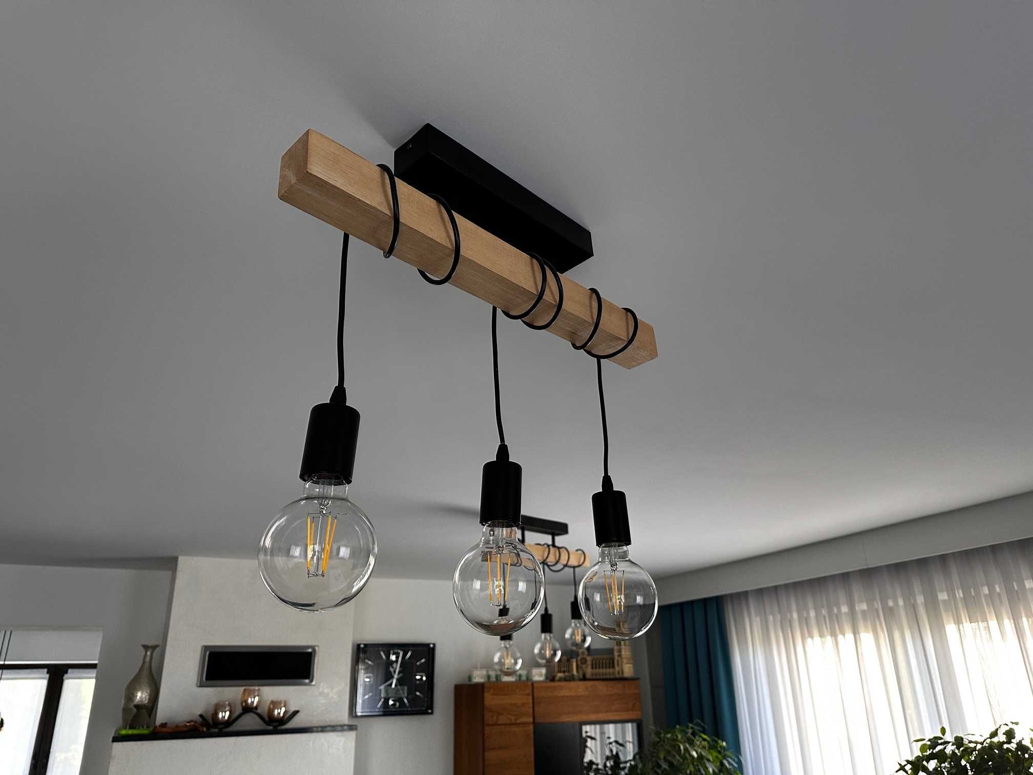 Lampa loftowa drewniana 3 żarówki