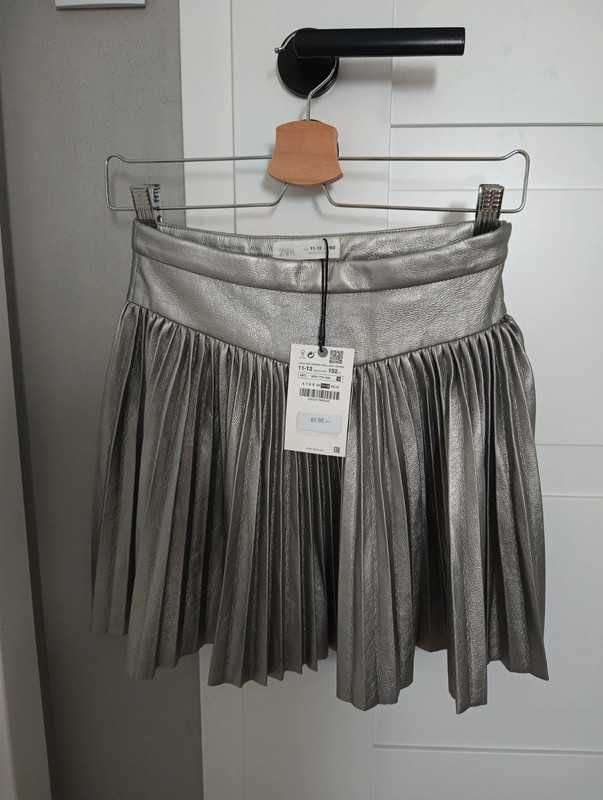 Plisowana srebrna spódniczka Zara r. 152