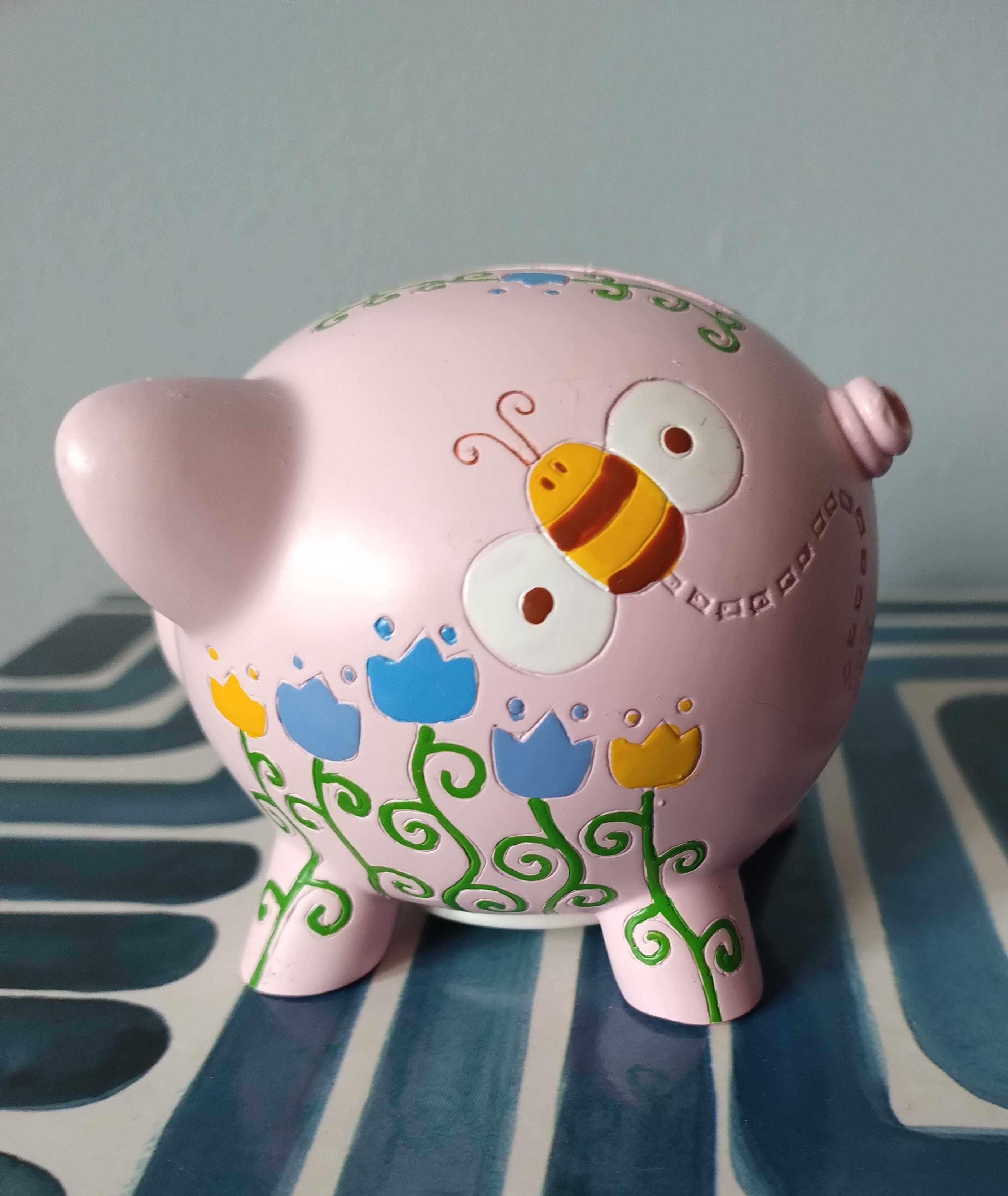 Skarbonka dla dzieci różowa świnka Piggy Bank Money Box ceramika