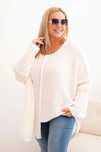 Sweter Damski Plus Size Ecru Oversize Rękaw 3/4 Dzianina 2XL–4XL