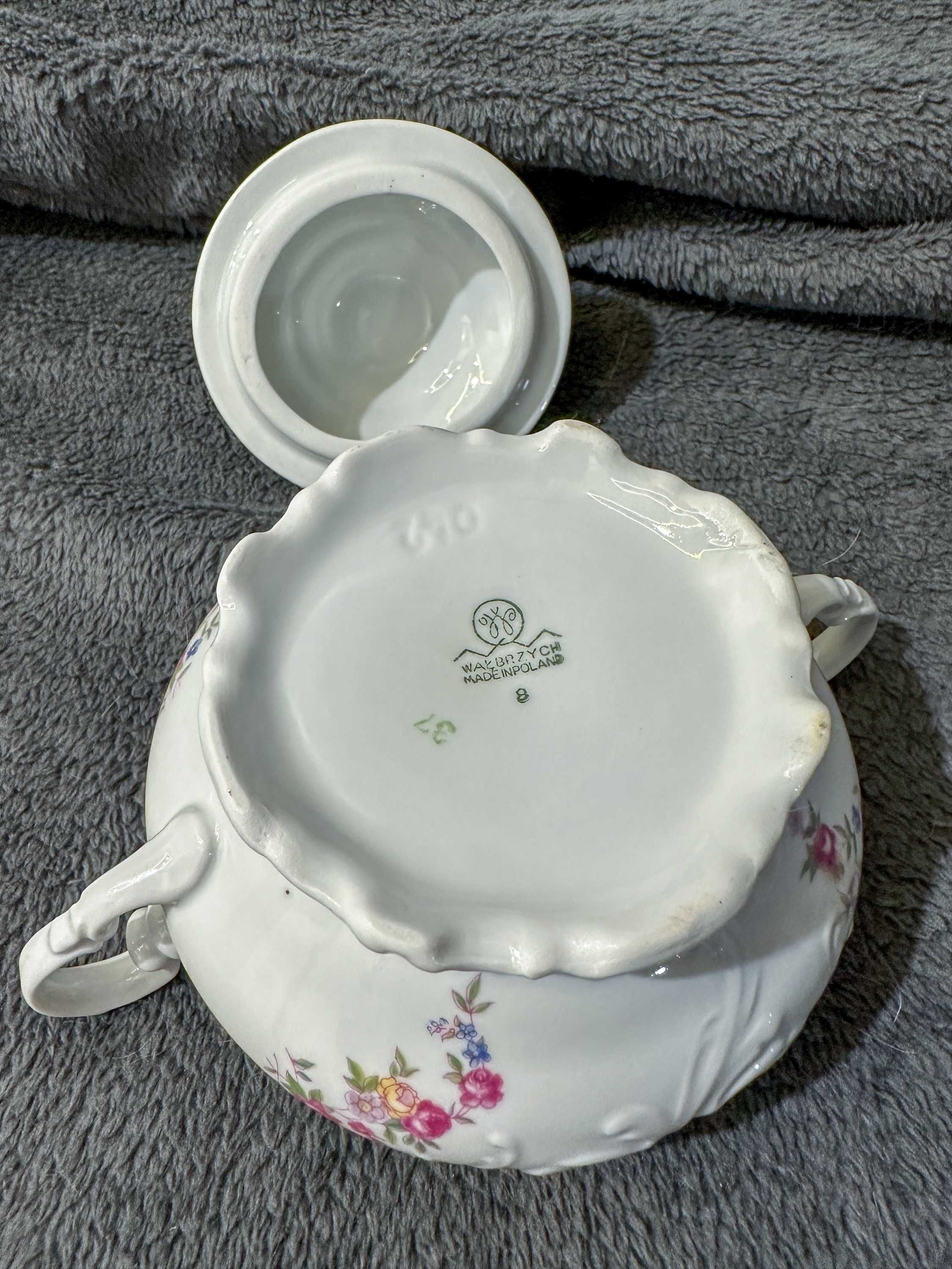 Serwis kawowy Wałbrzych – Fryderyka, kwiaty, turkus, porcelana 23 el.