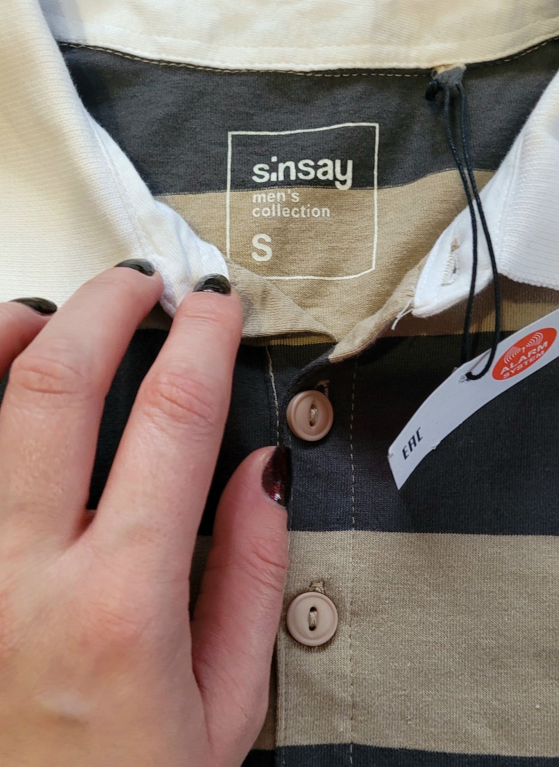 Nowa bluzka męska na długi rękaw longsleeve w paski z kołnierzykiem