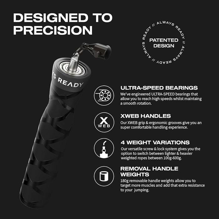 Skakanka z Obciążnikami Always Ready 300 cm, 2 Liny Regulowana, czarny