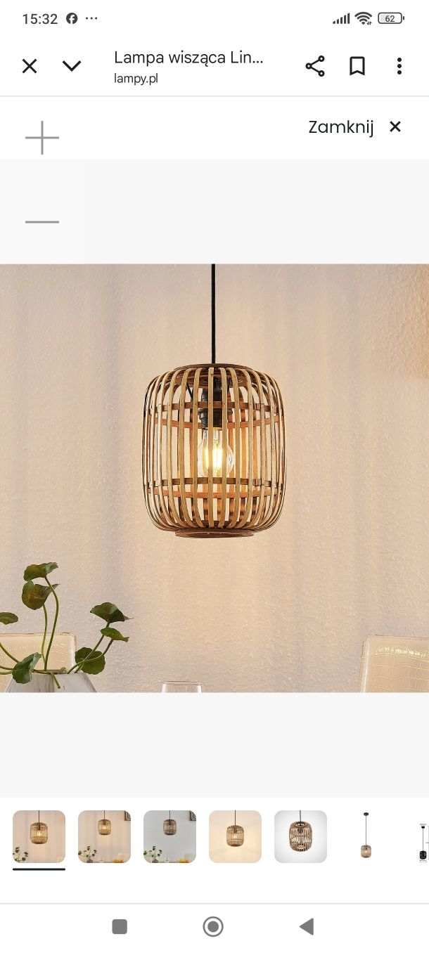 Lampy wiszące Lindby canyana, naturalne rattan, śr. 22 cm