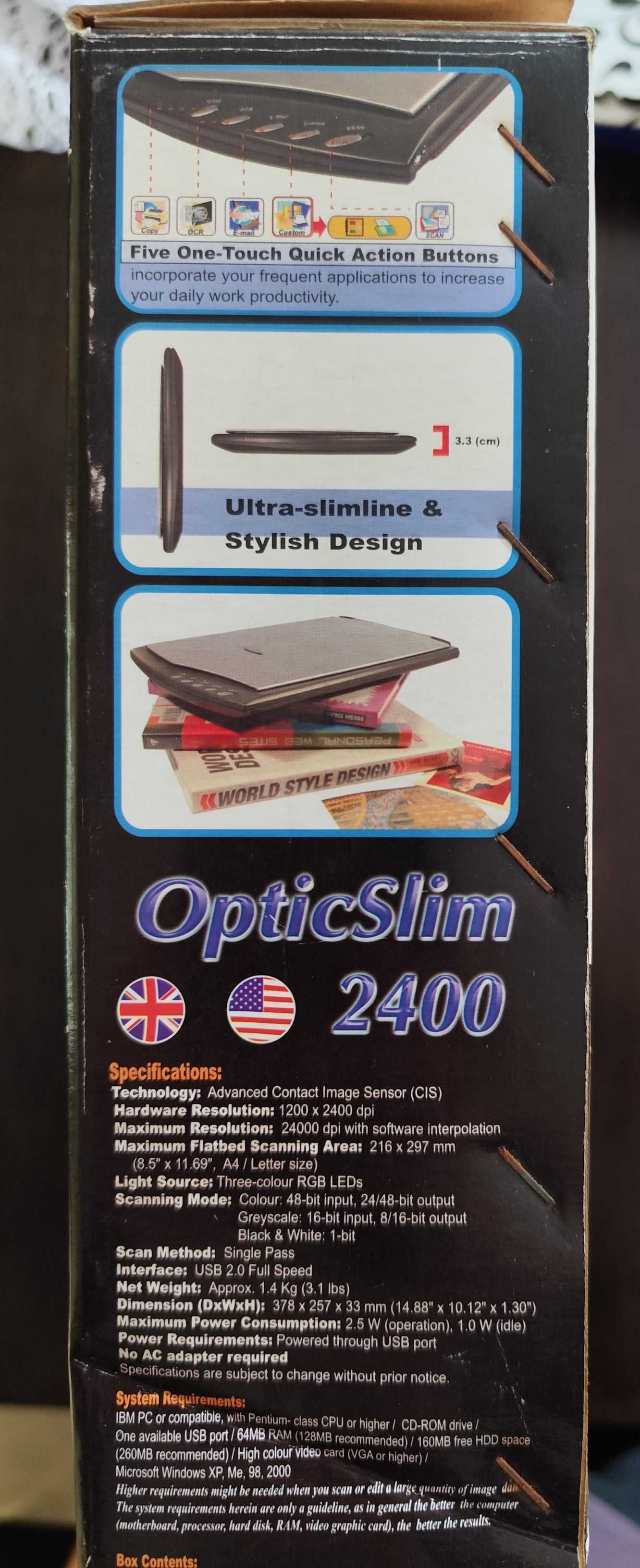 Skaner Plustek OpticSlim 2400 USB komplet