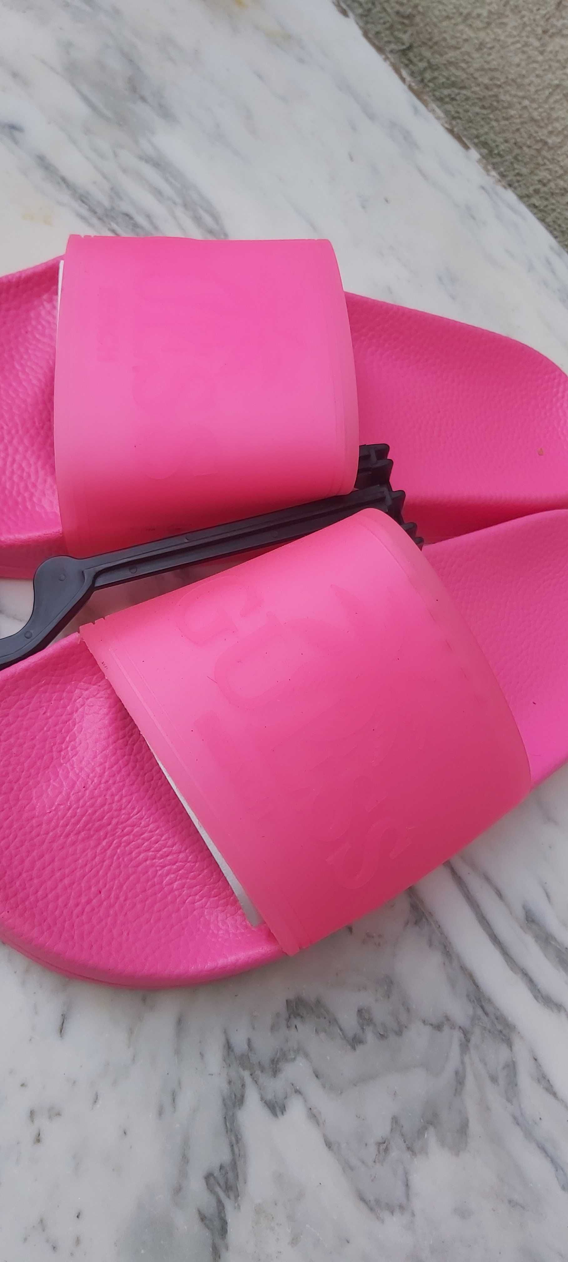 NOWE klapki GUESS neon różowe 39