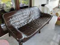 Sofa kanapa skórzana bambus Dania Vintage lata 60/70