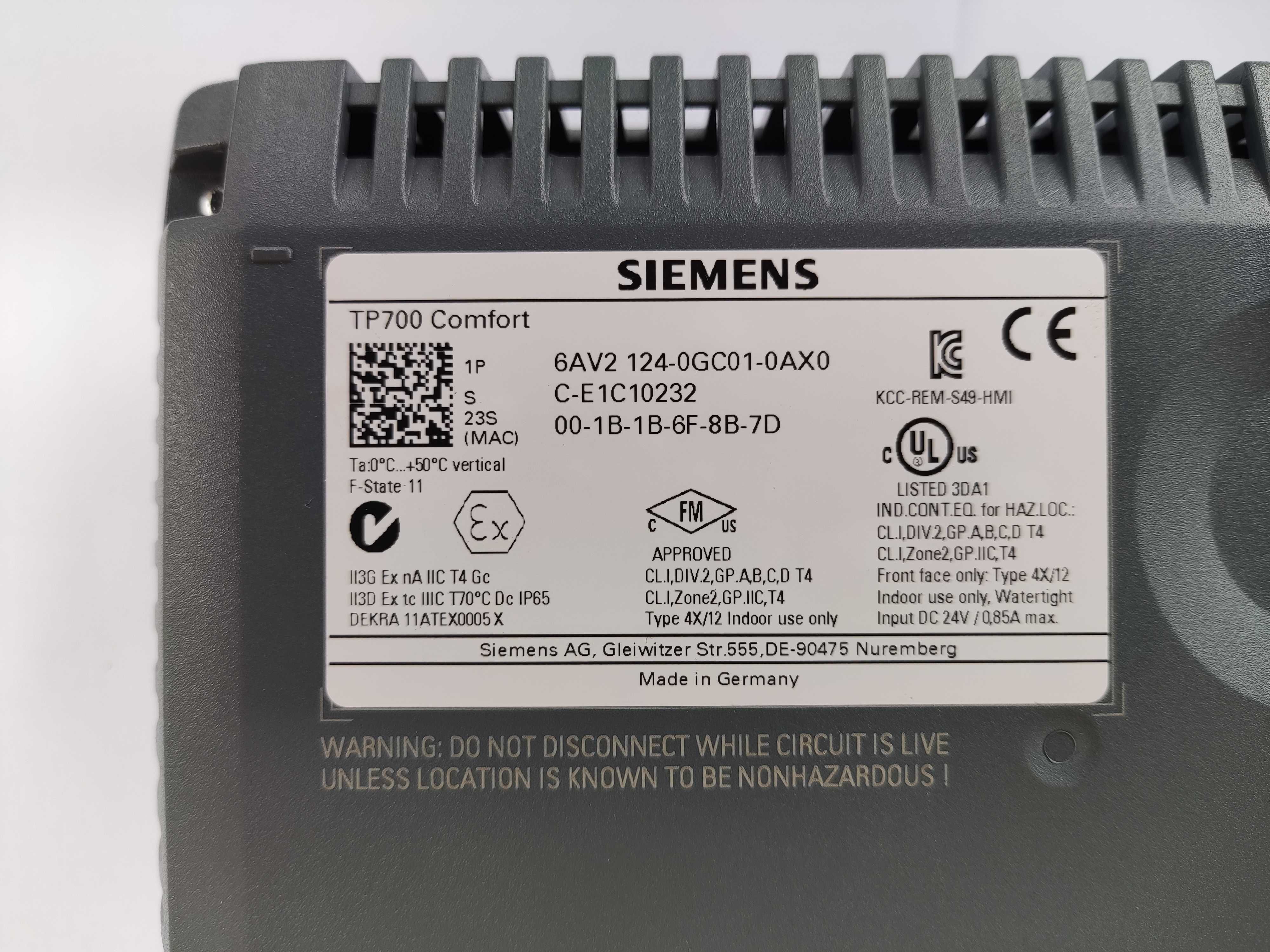 Panel operatorski Siemens Simatic 6AV2 124-0GC01-0AX0, TP700 Comfort