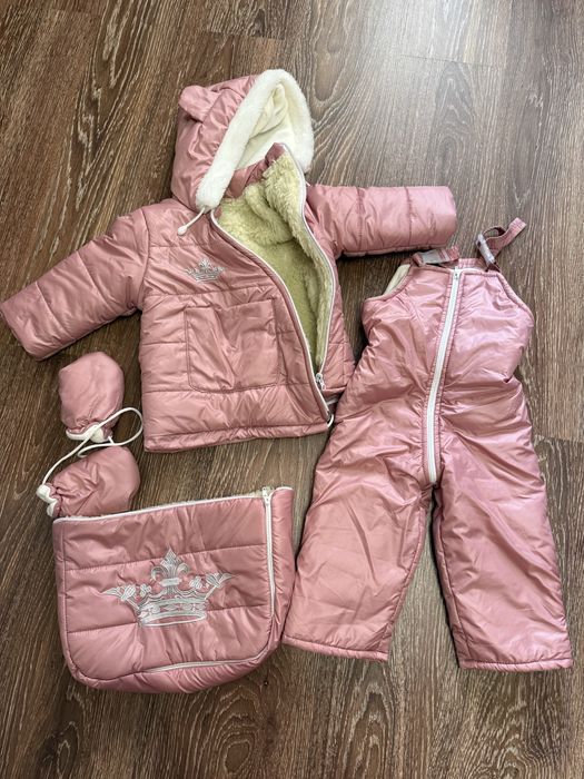 Комбінезон зимовий трансформер 3 в 1 на овчині,рожевого кольору