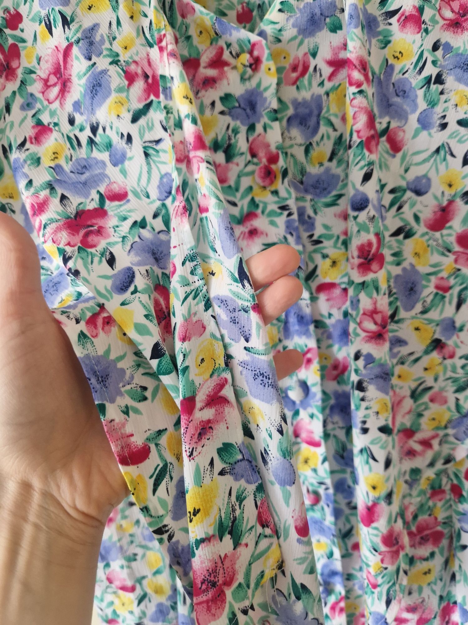 Zestaw vintage 80s koszula + spódnica midi kwiaty