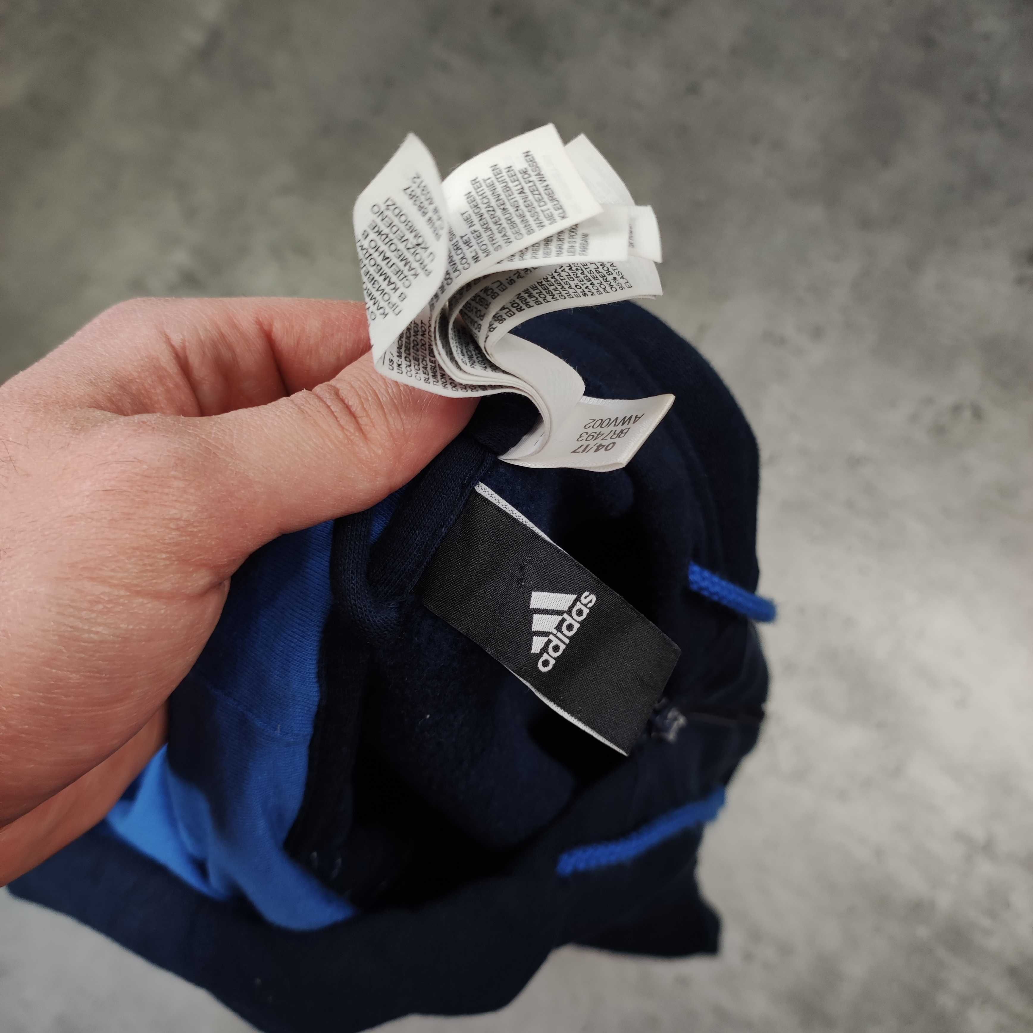 MĘSKA Bluza Bawełna Rozpinana z Kapturem Hoodie Adidas Granatowa Logo
