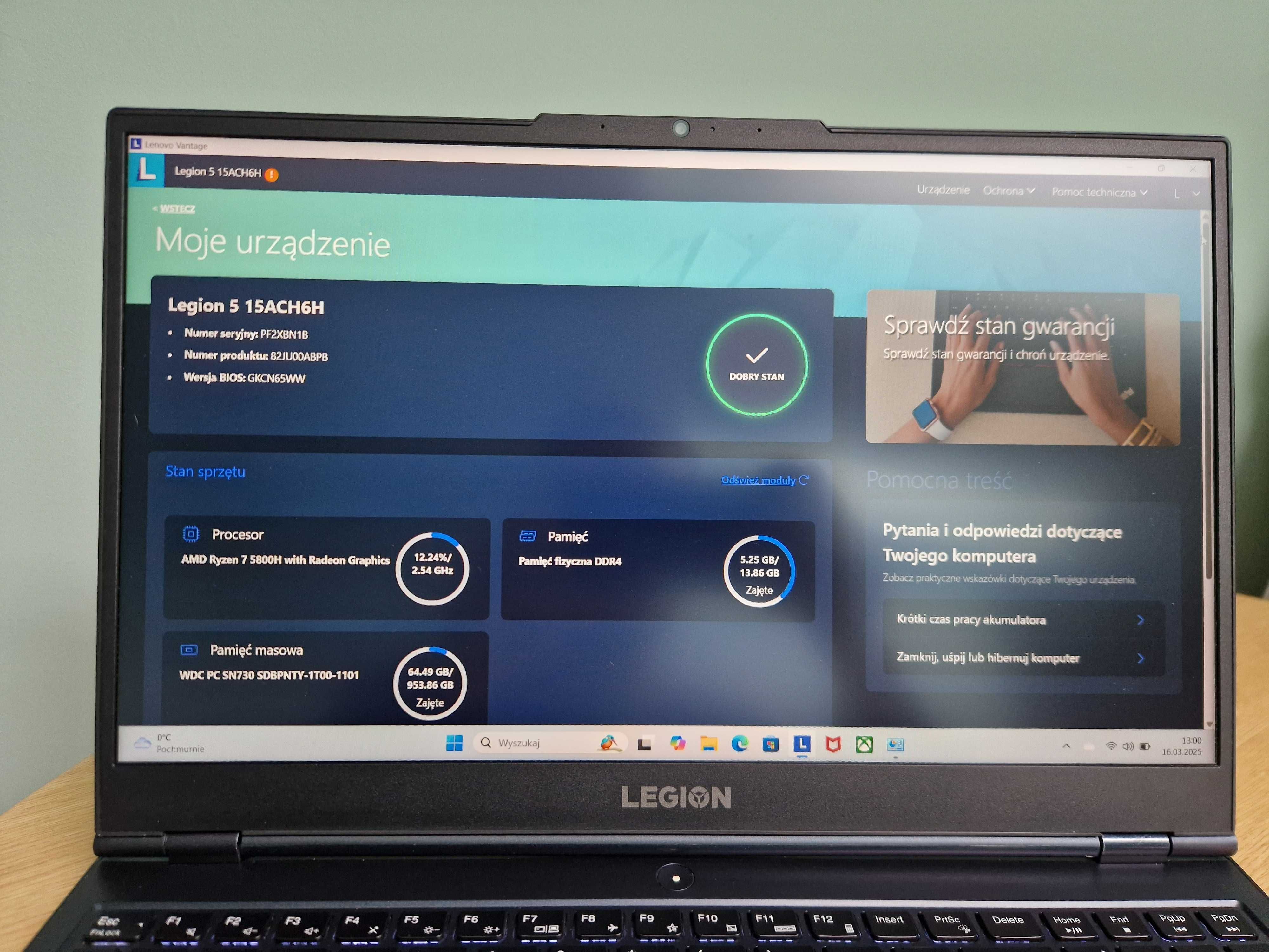 laptop Lenovo legion 5 AMD Ryzen7 5800H/RTX3060/165HZ/16GB RAM/1TB SSD